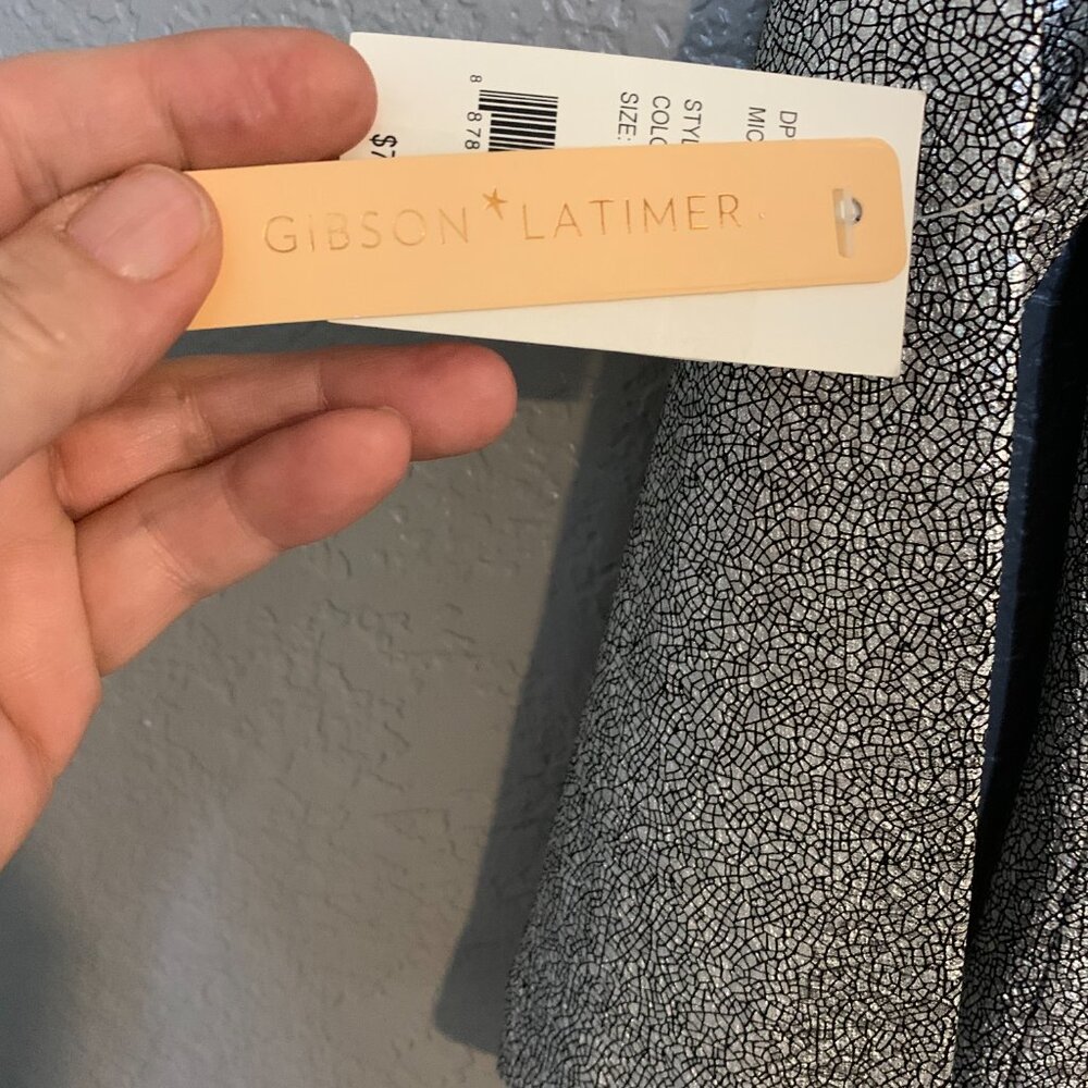 NEW Gibson Latimer  Metallic Silver Dress Crackled Cobweb Pattern Cocktail Party - Picture 11 of 11